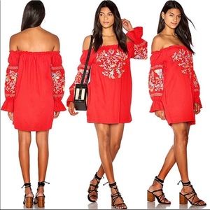 Free people red off shoulder embroidered dress